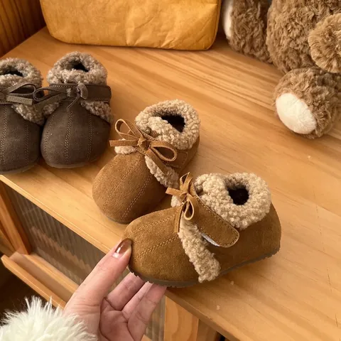 Zapatos de Algodón Estilo Birkenstock para Niños Retro Felpa Gruesa Cálida Zapatos para Caminar para Niños Niñas Invierno Casual Velcro Zuecos con Lazo