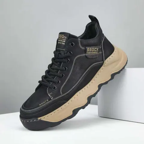Chaussures Décontractées pour Hommes en Cuir de Vachette Style Britannique Semelle Épaisse Légère Respirant Chaud Baskets