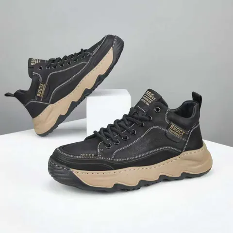 Chaussures Décontractées pour Hommes en Cuir de Vachette Style Britannique Semelle Épaisse Légère Respirant Chaud Baskets