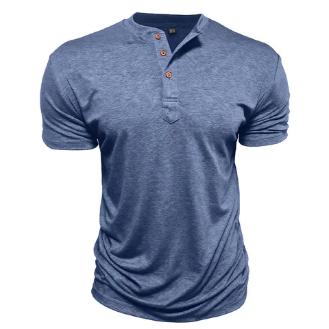 Maglietta Henley Classica da Uomo a Maniche Corte Misto Cotone Slim Fit Casual Traspirante Tinta Unita Girocollo