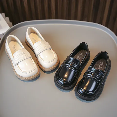 Kids Patent Leather Loafers Slip-on School Performance Shoes For Boys Girls Soft Sole Western Style Uniform Dress Shoes