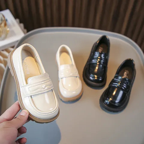 Kids Patent Leather Loafers Slip-on School Performance Shoes For Boys Girls Soft Sole Western Style Uniform Dress Shoes