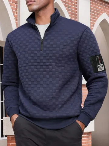 Men's Tactical Fleece Hoodie Stand Collar 1/4 Zip Pullover Waffle Texture Warm Winter Sweatshirt Top
