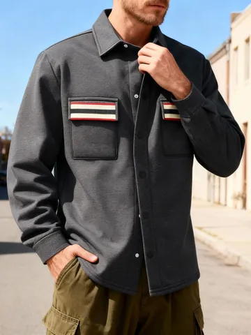Veste Workwear Homme Rétro Américain Doublée Polaire Poche Contrastée Manteau à Revers Automne Hiver Chaud