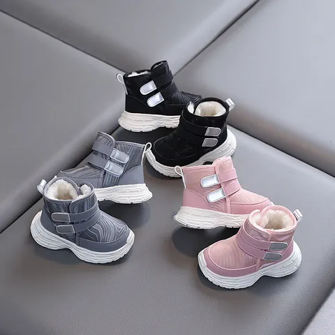 Toddler Snow Boots Waterproof Superfiber Lamb Fleece Lining Non-Slip Soft Sole Winter Warm Shoes For Boys Girls