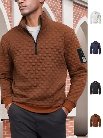Men's Tactical Fleece Hoodie Stand Collar 1/4 Zip Pullover Waffle Texture Warm Winter Sweatshirt Top