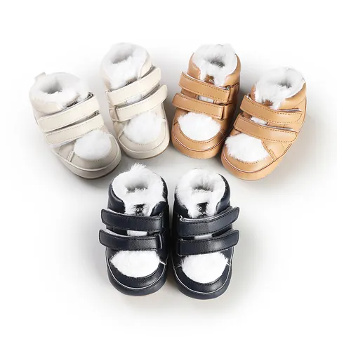Winter Baby Prewalker Shoes Warm Plush Lined Infant First Walking Boots Synthetic Leather Velcro Anti Slip Soft Sole Newborn Cotton Shoes