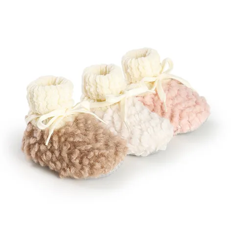 Infant Baby Winter Boots Fleece Lined Pre-walker Shoes Soft Sole Anti-slip Warm First Walkers With Bow Ribbon Newborn Shoes