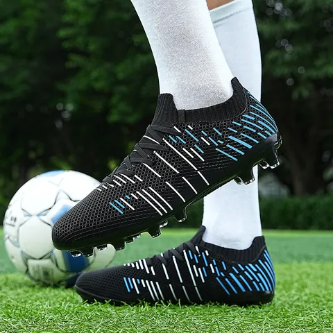 Professional Men Youth Outdoor Soccer Cleats Long Studs High Top Football Boots Wear-Resistant Non-Slip Training Sport Shoes