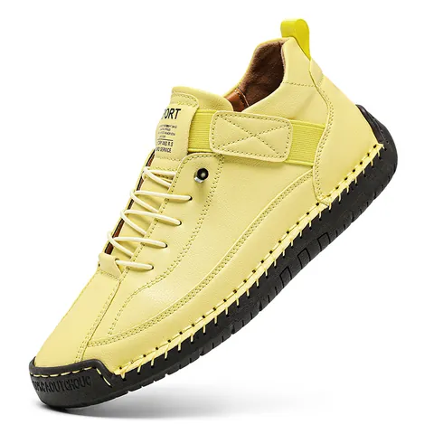 Men Mid-Top Martin Boots Microfiber Leather Stitched Outdoor Casual Shoes Non-Slip Rubber Sole Winter Work Boots