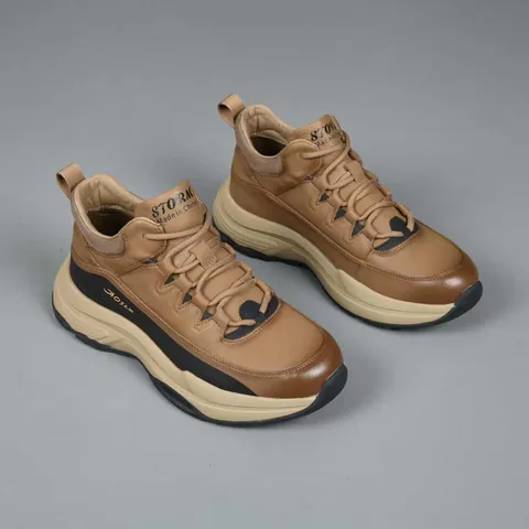 Baskets Décontractées en Cuir Véritable pour Hommes Semelle Épaisse Chaussures de Randonnée Respirantes Légères Antidérapantes Chaussures de Sport Marche