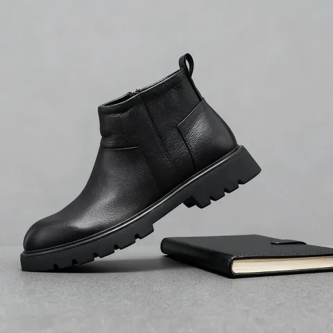Boots Chelsea Homme en Cuir de Vachette de Première Couche 2025 Bottes Hautes en Cuir Plateforme Martens Avec Fermeture Éclair