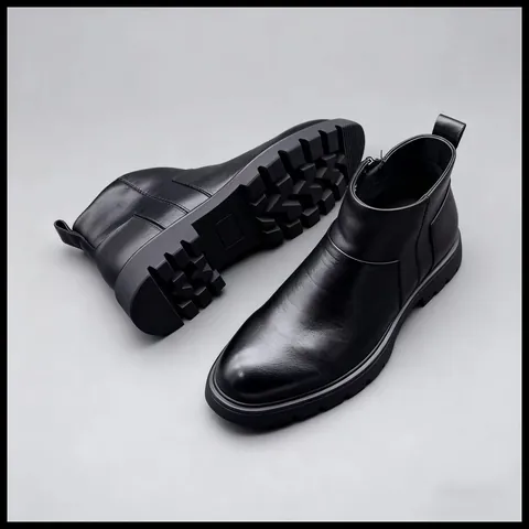 Boots Chelsea Homme en Cuir de Vachette de Première Couche 2025 Bottes Hautes en Cuir Plateforme Martens Avec Fermeture Éclair