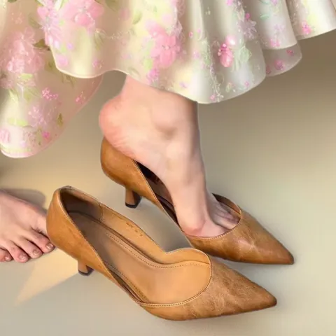 Zapatos de Tacón Alto para Mujer Franceses Vintage Punta Estrecha Elegantes de Aguja Cuero Sintético Hueco Lateral Corte Bajo Banquete Moda
