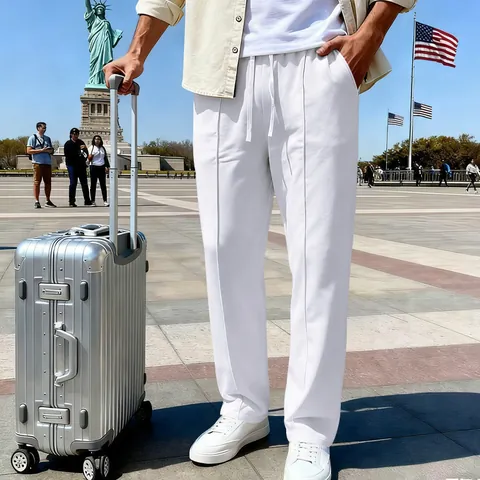 Pantaloni Sportivi da Uomo Casual in Poliestere a Gamba Dritta Larghi Oversize con Coulisse in Vita Tinta Unita per Sport Quotidiano