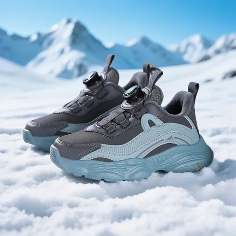 Kids Girls Breathable Casual Sneakers Autumn New Rotary Knob Buckle Mesh Running Shoes Warm Plush Lining Non-slip Thick Sole Outdoor Sport Shoes