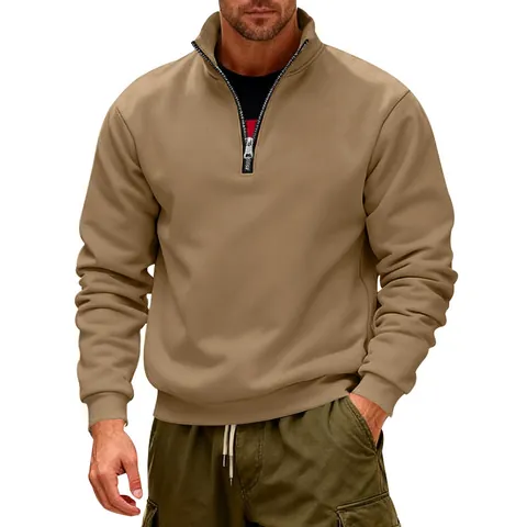 Men's Heavyweight Fleece Hoodie Half-Zip Stand Collar American Casual Loose Solid Winter Warm Sweatshirt Pullover Top