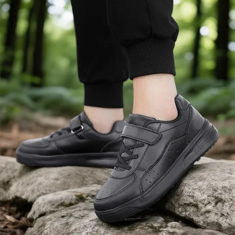 Kids Casual Sneakers Synthetic Leather Low Top Board Shoes For Boys Girls School Sports Students White Black Sneakers