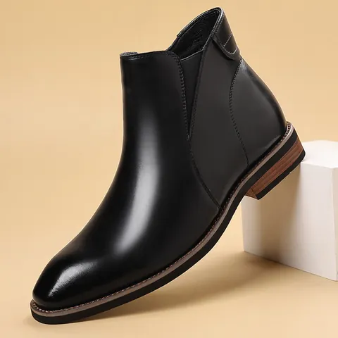 Stivali Chelsea da Uomo in Stile Britannico Vintage Cuoio Rigenerato Suola in Gomma Cerniera Laterale Caldi Casual Business