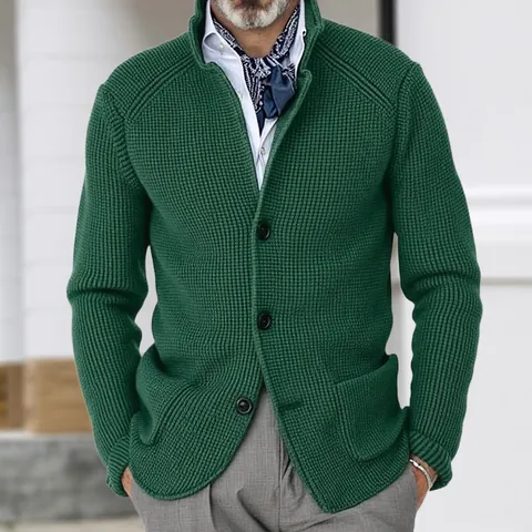 Ανδρική Casual Πλεκτή Ζακέτα Βάφλα Slim Fit Ψηλός Λαιμός Μονόπετο Πλεκτό Πουλόβερ για Φθινόπωρο Χειμώνα Business Casual