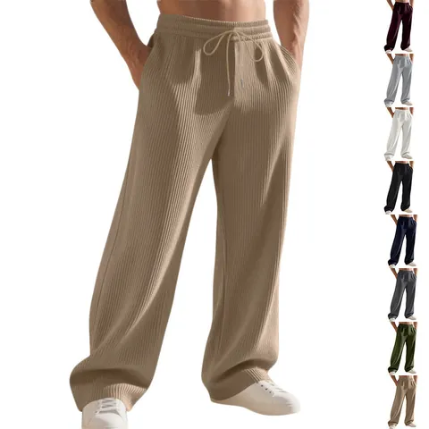 Pantaloni Sportivi da Uomo in Jacquard a Coste Pesanti Hip Hop Americano Larghi Gamba Dritta Casual con Coulisse in Poliestere