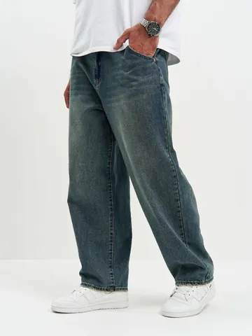 Jeans da Uomo Vintage Lavati Larghi a Gamba Dritta Pantaloni in Denim Retro Casual a Vita Media Blu Chiaro Nero Grigio