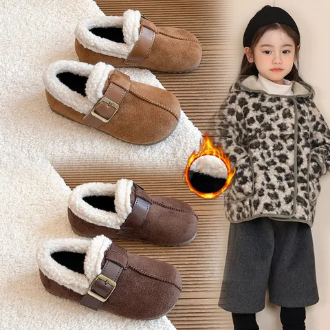 Kinder Winter Warme Wildlederimitat Clogs Für Mädchen Fleecegefütterte Birkenstock-Stil Boston Schuhe Mit Metallschnalle