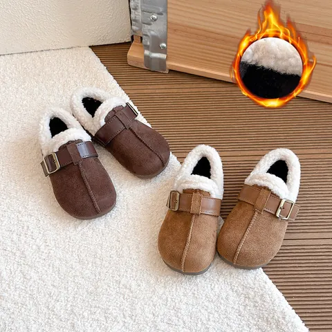 Kinder Winter Warme Wildlederimitat Clogs Für Mädchen Fleecegefütterte Birkenstock-Stil Boston Schuhe Mit Metallschnalle