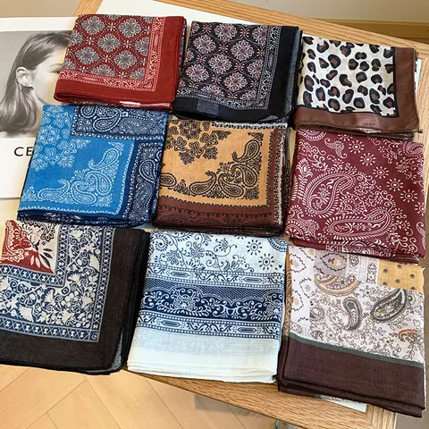 Women Artistic Polyamide Small Square Scarf Retro Printed Paisley Polka Dot Headscarf Fashion Neck Scarf Bandana Accessories