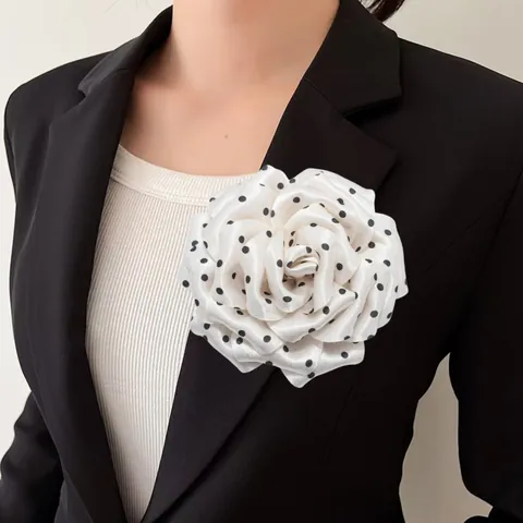 French Vintage Polka Dot Peony Flower Brooch For Women Fabric Floral Hair Clip Hat Decor Elegant Fashion Corsage Accessory