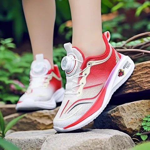 Kids Rotary Buckle Sneakers Breathable Mesh Boys Girls Running Shoes Fashion Gradient Thick Sole Children Sports Shoes