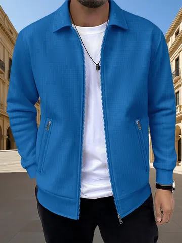 Ανδρική Ζακέτα Slim Fit με Ύφανση Βάφλας Φερμουάρ και Γιακά Solapa Casual Εξωτερικό Ένδυμα Παλτό για Άνοιξη Φθινόπωρο