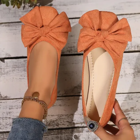 Scarpe Basse da Donna in Stile Coreano con Fiocco in Scamosciato Casual Traspiranti Antiscivolo Mocassini a Tacco Basso per Uso Quotidiano