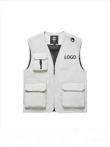 Men's Multi-Pocket Fishing Vest Utility Cargo Vest 100% Polyester V-Neck Casual Outdoor Photography Hiking Vest Top