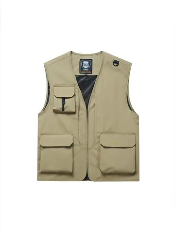 Men's Multi-Pocket Fishing Vest Utility Cargo Vest 100% Polyester V-Neck Casual Outdoor Photography Hiking Vest Top