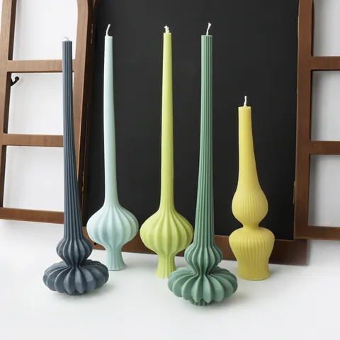 Nordic Ribbed Column Pillar Candle Silicone Mold Striped Geometric Candle Making Tool DIY Vase Scented Candle Craft Mold