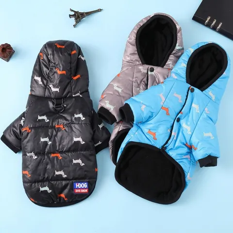 Winter Dog Coat Padded Warm Pet Clothes Hooded Dachshund Print Polycotton Windproof Jacket Small Medium Large Dogs