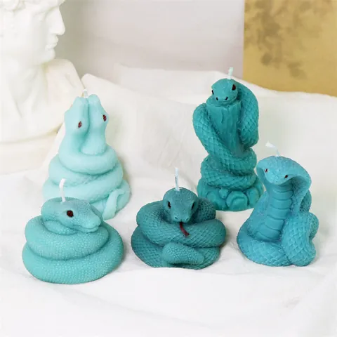 3D Snake Silicone Mold Cobra King Snake Shape DIY Scented Candle Gypsum Ornament Resin Casting Mold For Handmade Art Decor