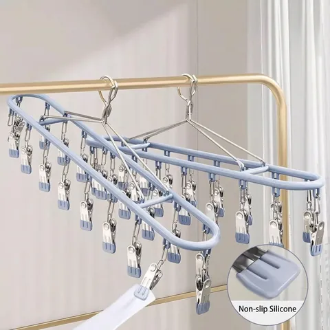 Stainless Steel PVC Coated Multi-clip Drying Rack Windproof Sock Hanger For Underwear Laundry Balcony Home Organizer