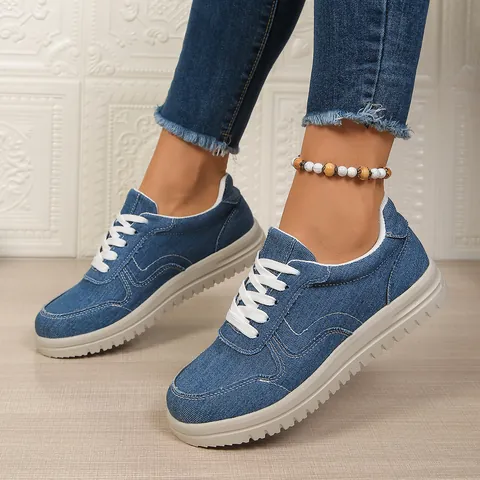 Γυναικεία Denim Canvas Sneakers Πλατφόρμα Casual Με Κορδόνια Χαμηλά Παπούτσια Vintage Αντιολισθητικά Ελαφριά Παπούτσια Περπατήματος