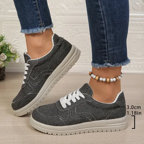 Γυναικεία Denim Canvas Sneakers Πλατφόρμα Casual Με Κορδόνια Χαμηλά Παπούτσια Vintage Αντιολισθητικά Ελαφριά Παπούτσια Περπατήματος
