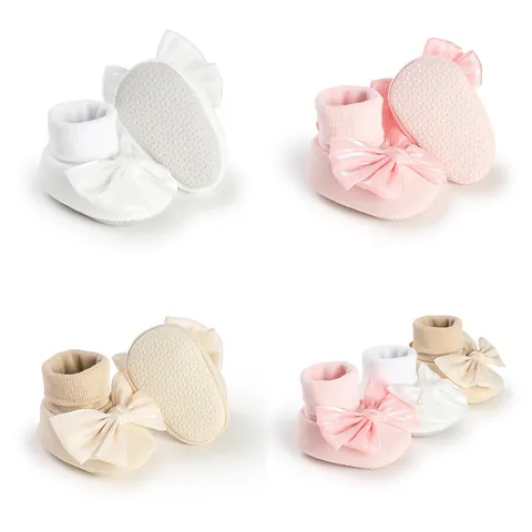 Infant Girls Cotton Fleece Lined Warm Prewalker Shoes Large Satin Bowknot Soft Sole Anti-Slip Newborn First Walker Shoes