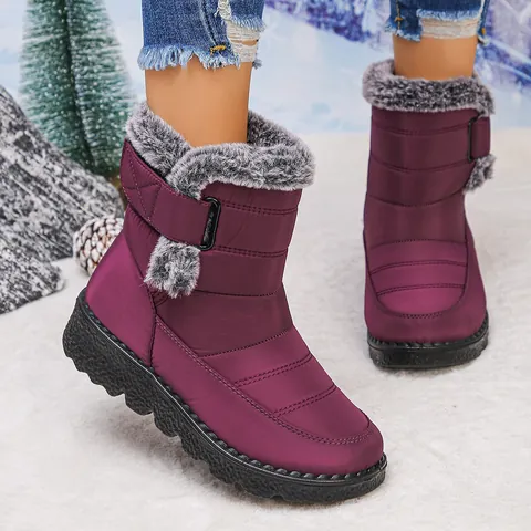 Dames Waterdichte Sneeuwlaarzen Warm Winter Kunstbont Voering Klittenband Antislip Outdoor Casual Grote Maat Halfhoog Laarzen
