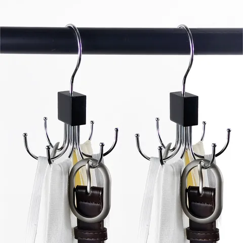 Rotatable Multi-Claw Hook Solid Wood Stainless Steel Belt Tie Bag Organizer Space Saving Closet Storage Hanger For Home Wardrobe Accessory