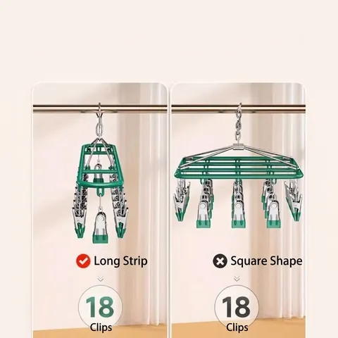 Stainless Steel PVC Coated Multi-clip Drying Rack Windproof Sock Hanger For Underwear Laundry Balcony Home Organizer