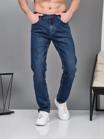 Men Casual Cotton Stretch Jeans Slim Fit Straight Leg Denim Pants For Summer Thin Lightweight Business Long Trousers
