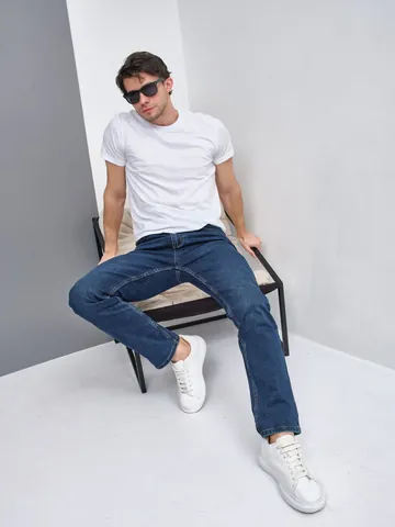 Men Casual Cotton Stretch Jeans Slim Fit Straight Leg Denim Pants For Summer Thin Lightweight Business Long Trousers