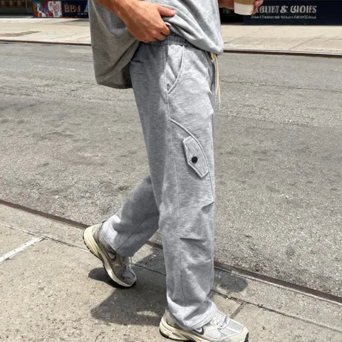 Pantaloni Sportivi da Uomo Casual Gamba Dritta Vestibilità Larga Increspati Cargo Joggers Con Tasche Coulisse Streetwear Americano Hip Hop