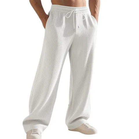 Pantaloni Joggers Pesanti da Uomo a Costine Vestibilità Comoda Gamba Dritta Coulisse Vita Poliestere Pantaloni Casual
