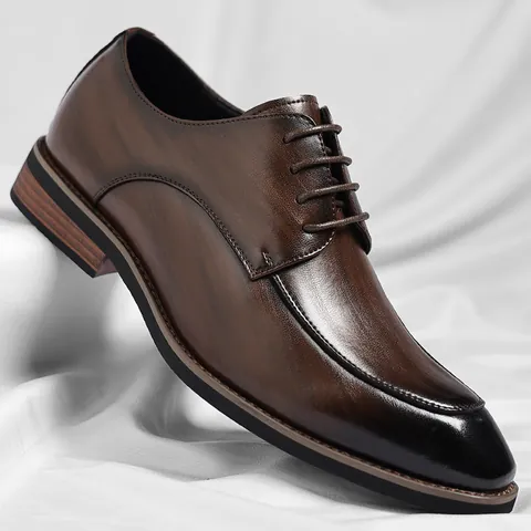 Chaussures Derby Formelles pour Hommes Style Britannique Cuir Régénéré Lacets Chaussures de Mariage Respirantes Couleur Unie